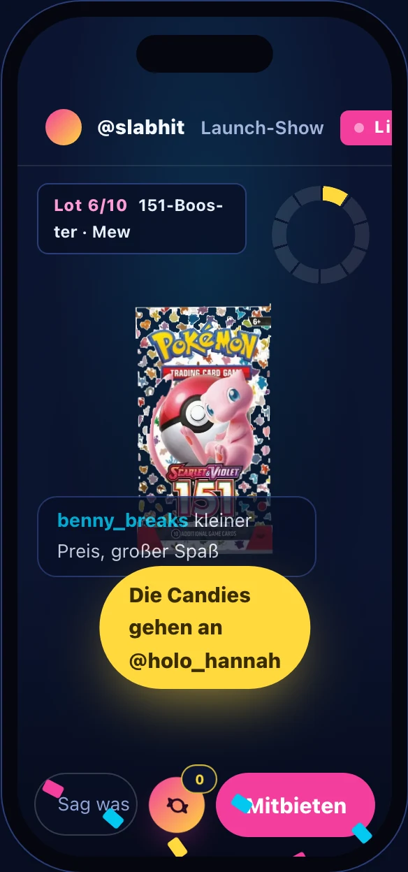 Meldung, dass die Candies an einen Zuschauer gehen