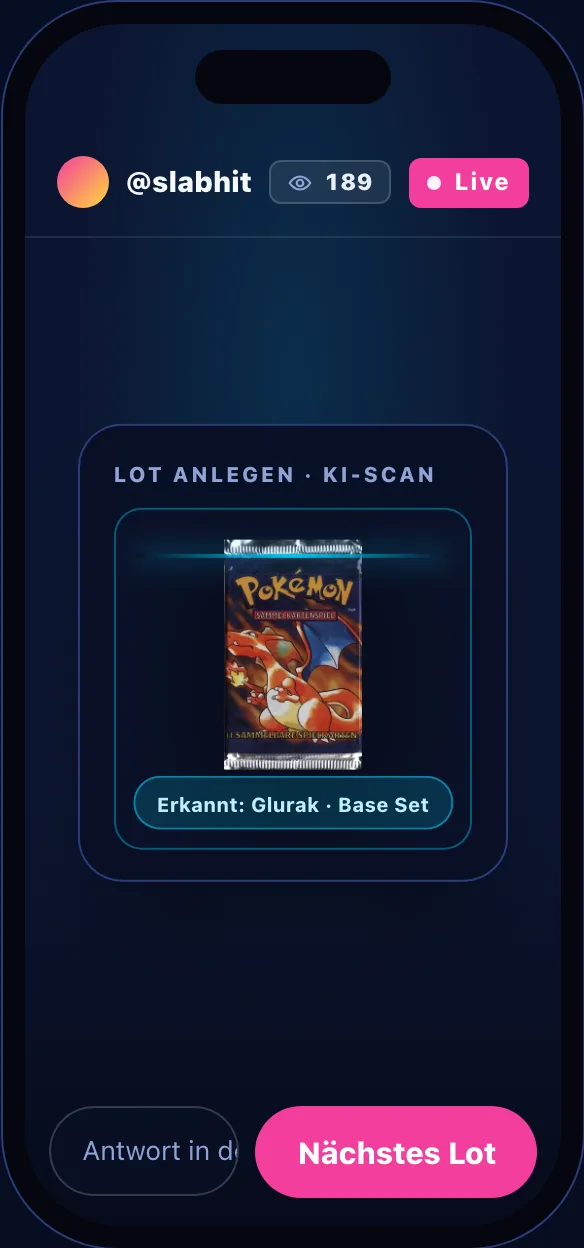KI-Scan in der Verkäuferansicht erkennt einen Base-Set-Booster
