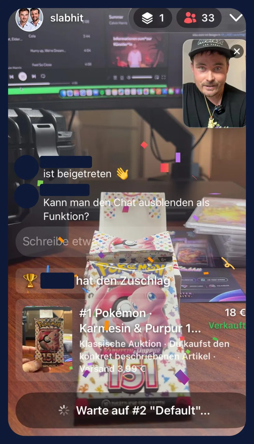 Zuschlag in der Slabhit App: Pokémon-151-Booster für 18 Euro, klassische Auktion, Versand 3,99 Euro