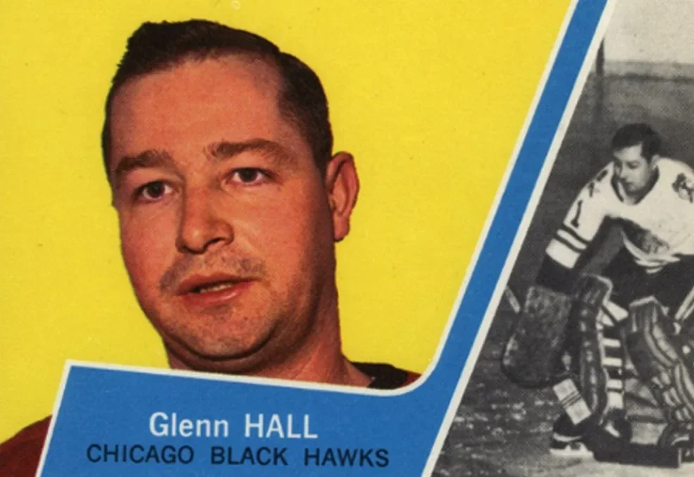 Topps-Sammelkarte von 1963 mit Eishockey-Torwart Glenn Hall