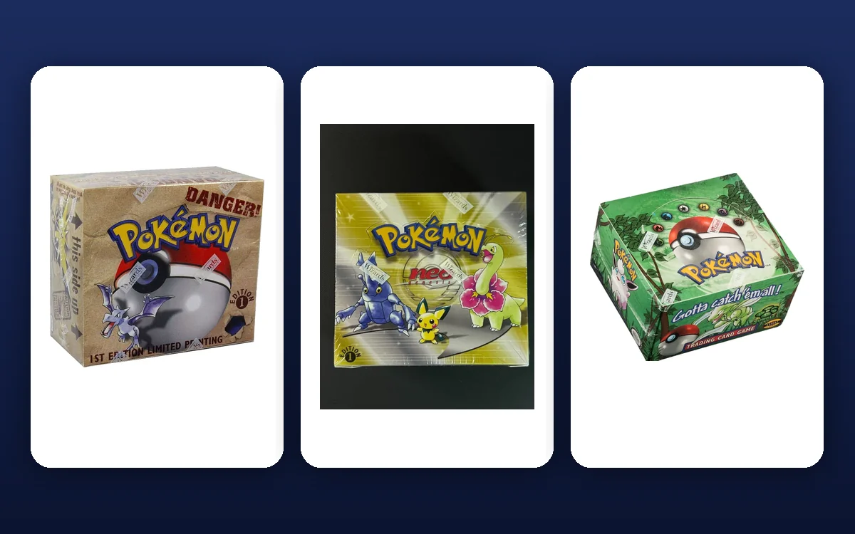 Versiegelte Booster Boxen aus den Jahren 1999 und 2000, nebeneinander