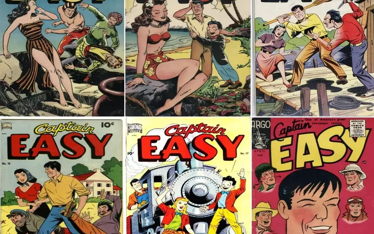 Sechs klassische Comichefte nebeneinander, Cover nach oben